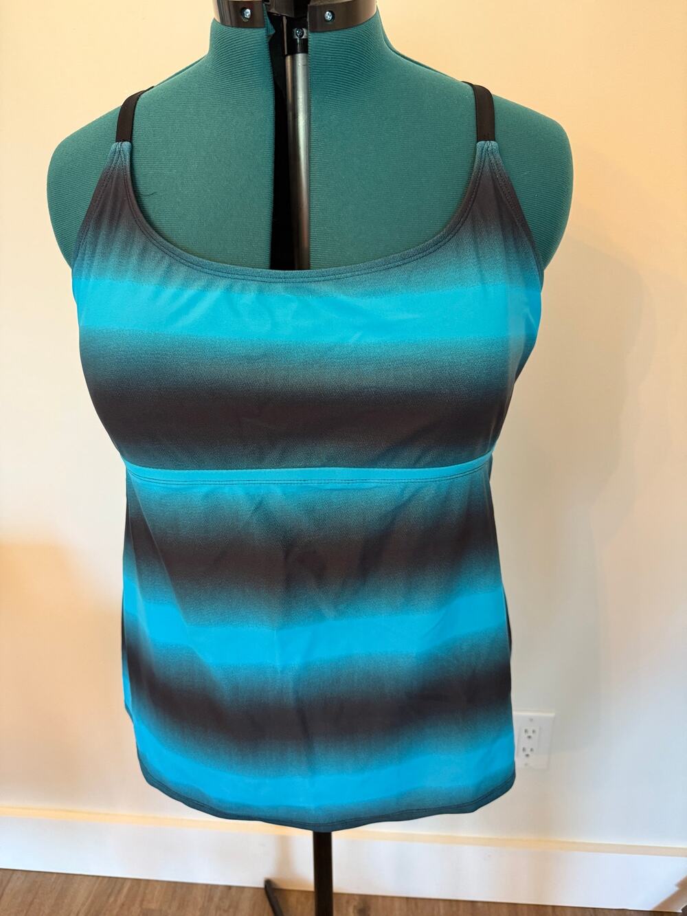 Women’s Blue Striped Tankini Bathing Suit Top Size XXXL